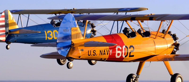 Stearman with Navy Plane in flight